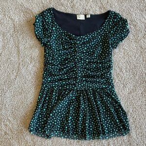 Anthropologie Postmark Black and Green Polka Dot Top